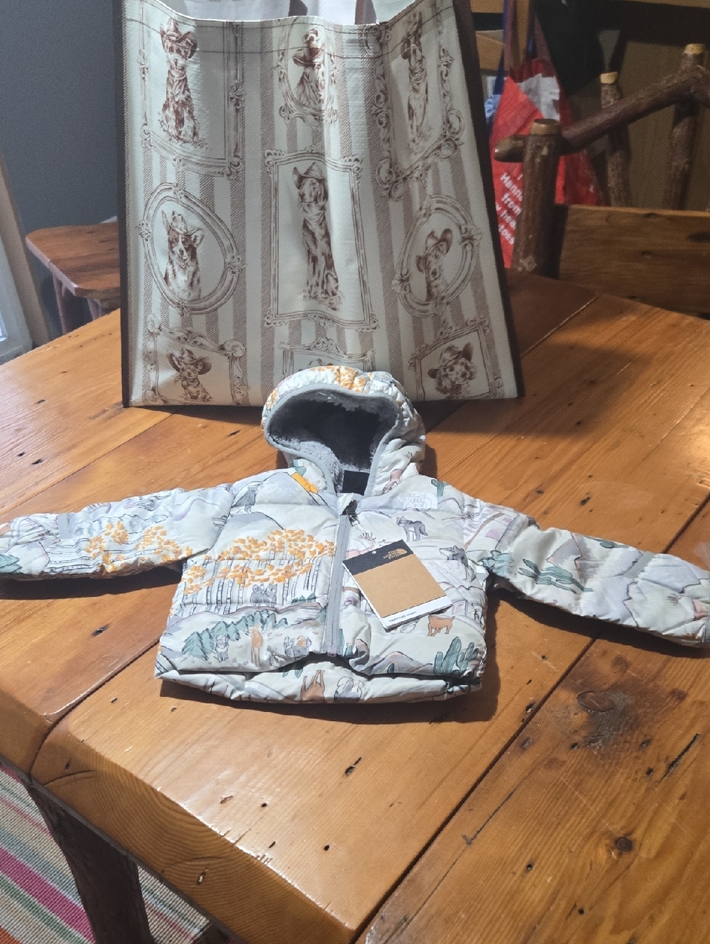 Nwt The North Face Down Hooded Puffer with Nature Print Sz 3/6 Months